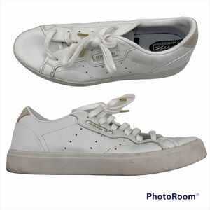 Adidas Sleek white sneakers w/gold accents